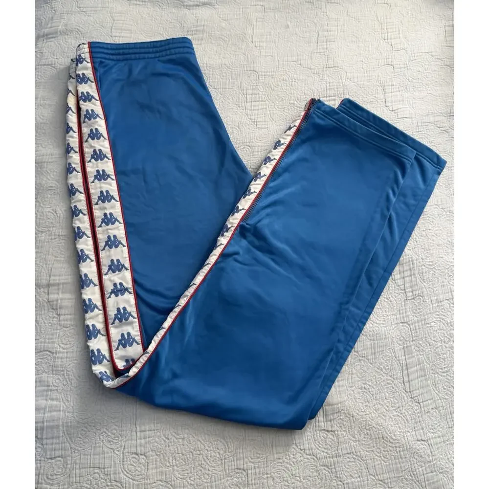 KAPPA Vintage 80s Blue Red Logo Track Pants Sz XL Italy Designer Streetwear READ